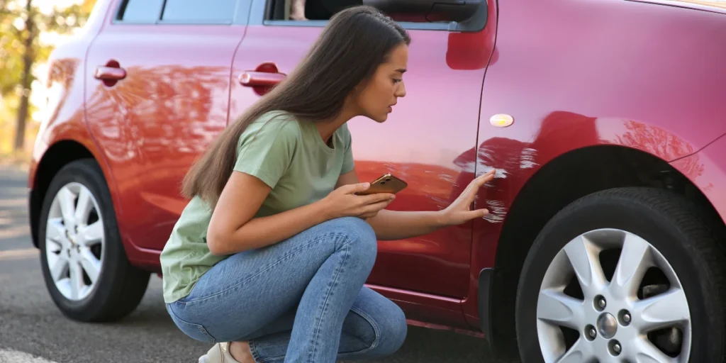 voiture de location rayée sur un parking
